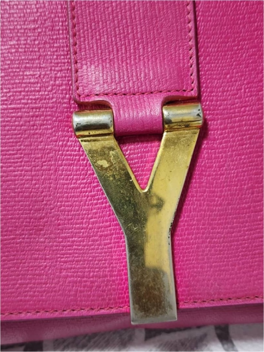 Authentic YVES SAINT LAURENT Calfskin Leather Ligne Y Clutch Bag Pink - Picture 8 of 14